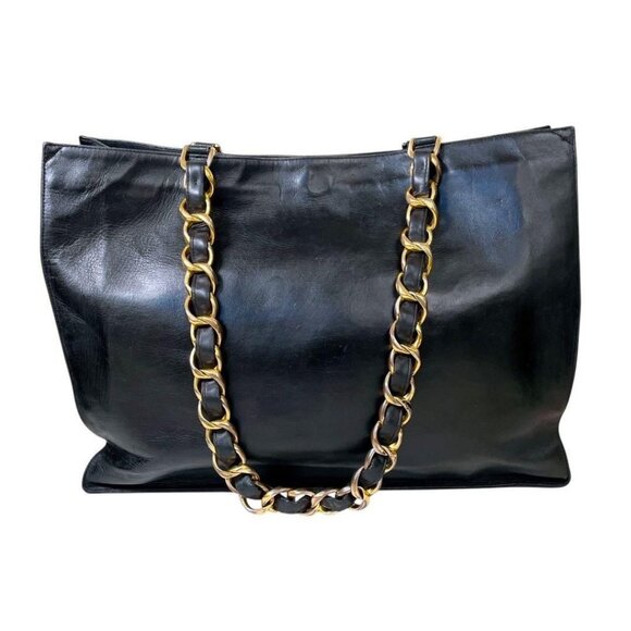 Authentic CHANEL Jumbo XL Shopping Tote Timeless Classic Black Lambskin Vintage - Picture 6 of 16